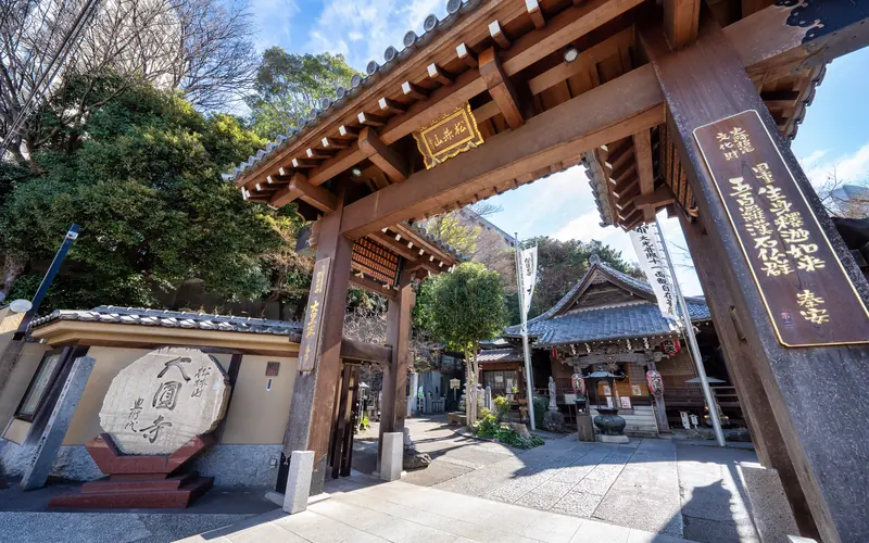 大圓寺 佛心閣斎場の山門（近くから見上げ）