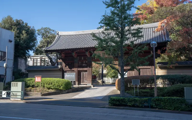 護国寺 桂昌殿の護国寺の惣門(道路側から)