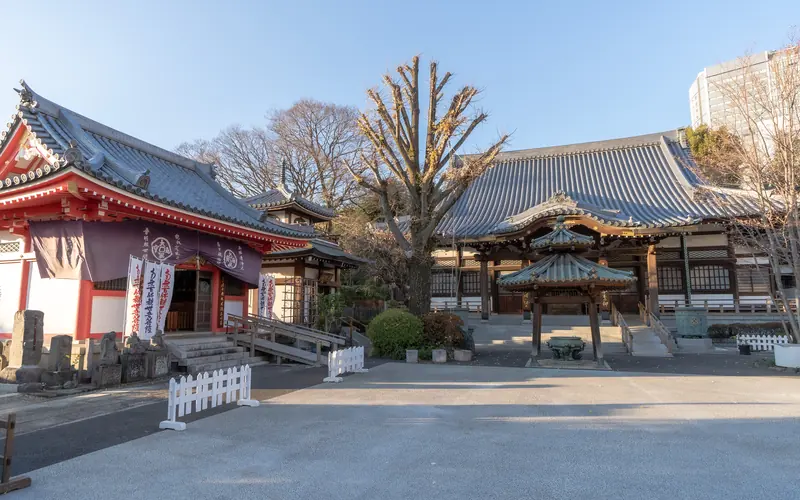成願寺 長者閣の本堂と赤い堂（左寄り）